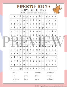 Puerto Rico Sopa De Letras Word Search In Spanish Spanish Speaking