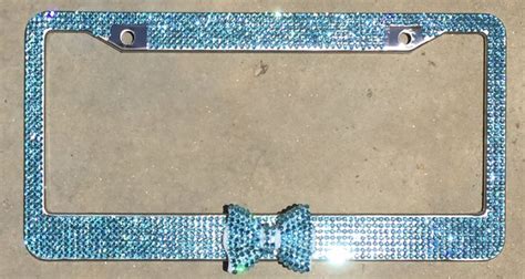 Aquamarine Rhinestone Licence Plate Frame Aquamarine Bow Women Girl