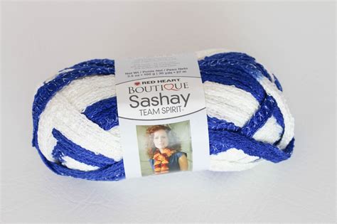 Red Heart Boutique Sashay Team Spirit Ruffle Mesh Yarn Royal And White