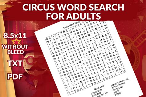 Circus Word Search Puzzles For Adults Illustration Par Printile Press House · Creative Fabrica