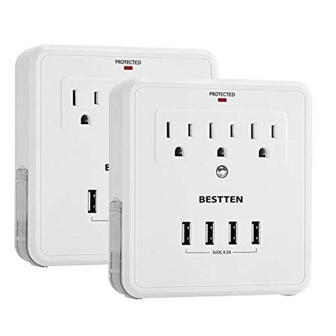 [2 Pack] Bestten Usb Wall Outlet Surge Protector 4 Usb Charging Ports 5v 4 2a And 3 Ac