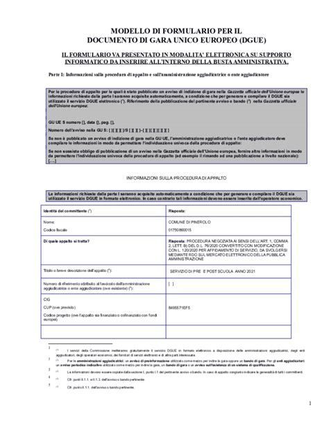 Compilabile Online MODELLO DI FORMULARIO PER IL DOCUMENTO DI GARA