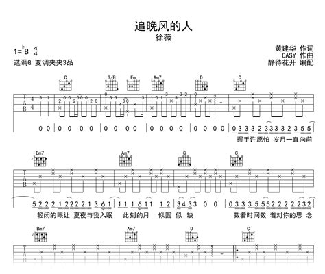 追晚风的人吉他谱徐薇g调指法弹唱六线谱 钢琴谱网