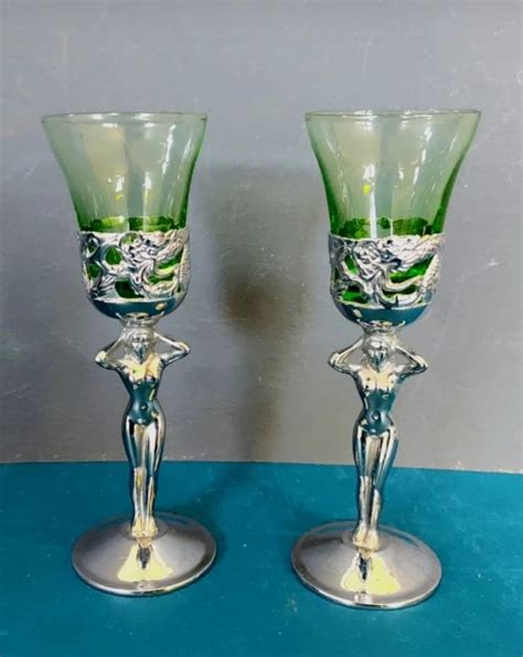 Vintage Set Of Art Deco Style Nude Lady Stem Shotglass Furniture