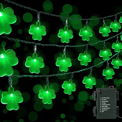 Odeetronic 2 Sets Shamrock String Lights 164ft 50 Led Green St Patricks Day Lights With Timer