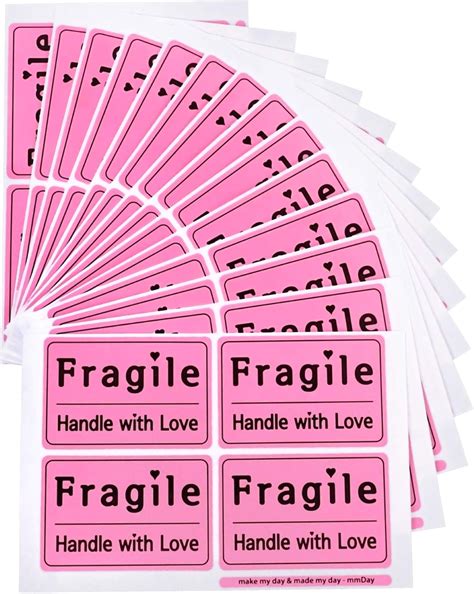 Mmday 200 Pcs 2 X 3 Inch Cute Pink Fragile Stickers Handle