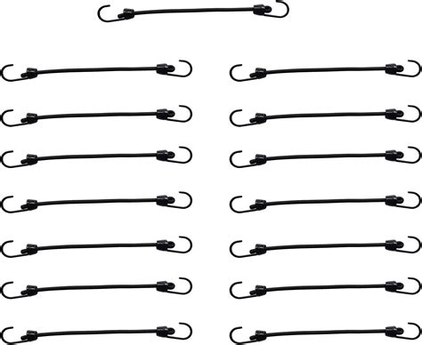 SDTC Tech 10 Pack Mini Bungee Cords With Hooks 6 Inch Black Small