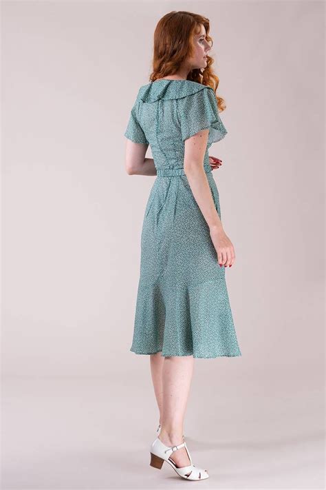 Emmy Design The Lovey Dovey Dress Celadon Green Dots Off Shoulder