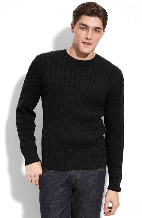 1901 Athletic Fit Cable Knit Cotton Cashmere Sweater In Black For Men