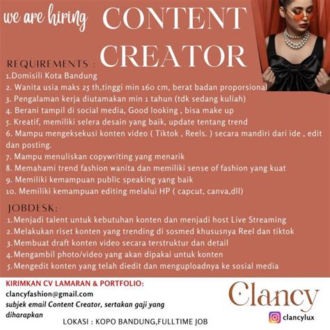 Lowongan Kerja Content Creator Di Clancy LokerBandung Id