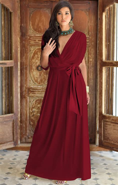 KOH KOH Formal Short Sleeve Cocktail Flowy V-Neck Gown