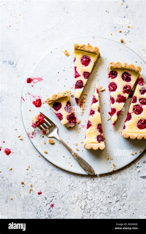 Raspberry Custard Tart Stock Photo Alamy