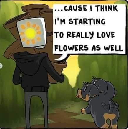 A Cartoon Depicting A Man Carrying Flowers In His Back With The Caption