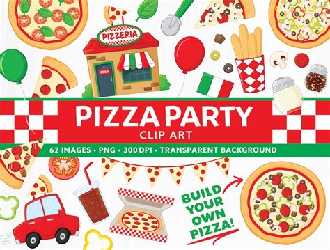 Pizza Party Commercial Use Clipart Pizza Birthday & Baby Shower Cute Pizza Decor Italian ...