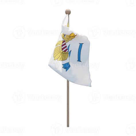 United States Virgin Islands 3d illustration flag on pole. Wood