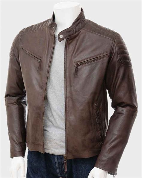 Mens Biker Style Brown Leather Jacket - Danezon