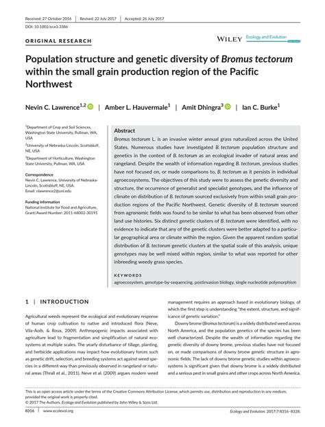 Solution Population Structure And Genetic Diversity Of Bromus Tectorum