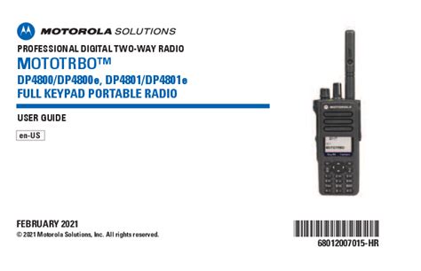 Motorola Solutions User Guide For MOTOTRBO DP4800 DP4800e DP4801