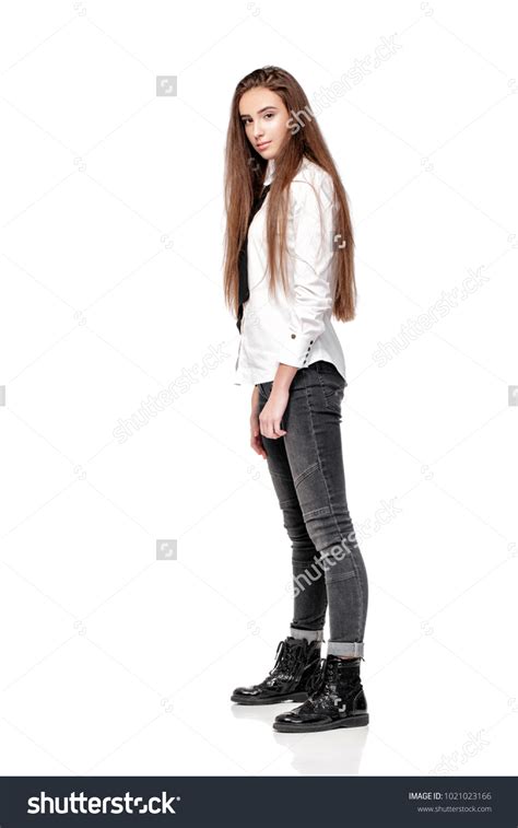 Fashion Model Long Hair White Shirt Foto De Stock 1021023166 Shutterstock