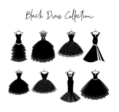 Premium Vector Set Of Various Black Dress On Hanger Fashion Illustration