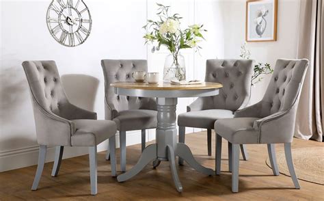 Kingston Round Painted Grey And Oak Dining Table With 4 Duke Grey