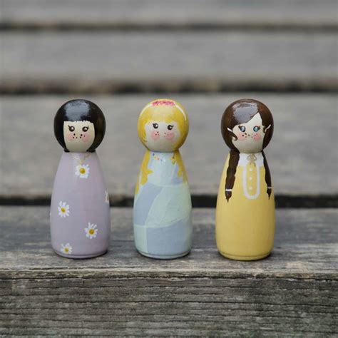 3 Doll Set Friend Trio Set Of Three Wooden Peg Dolls Flowery And