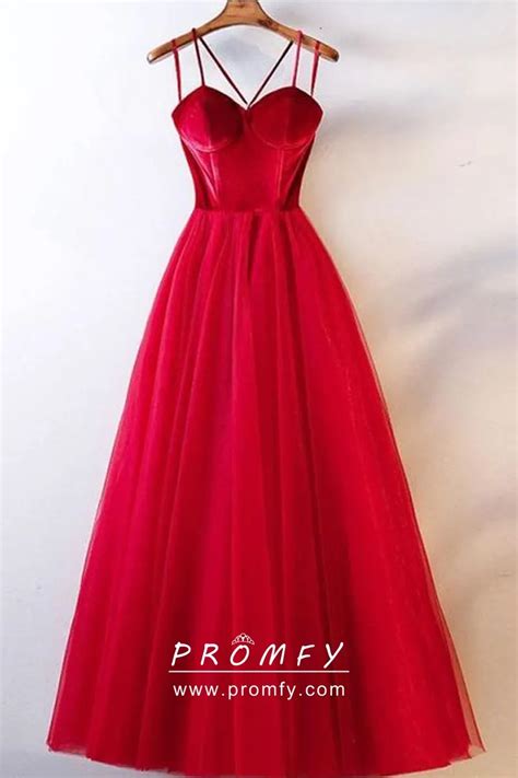 Lipstick Velvet Tulle Sweetheart Corset Prom Dress Promfy