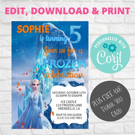 Editable Frozen 2 Birthday Invitation Disney Elsa Invites Etsy