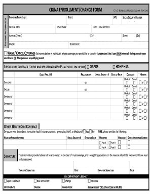 Fillable Online Norwalkct Cigna Enrollment Change Form Norwalk Fax