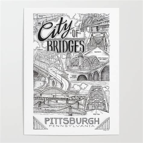 City Of Bridges Poster Pittsburgh Bridges Wall Art Pittsburgh Bridges