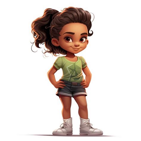 Premium Photo | Cartoon girl with ponytail hair and green shirt ...