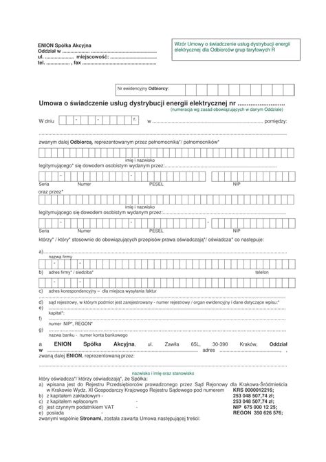 Umowa o świadczenie usług dystrybucji energii elektrycznej nr