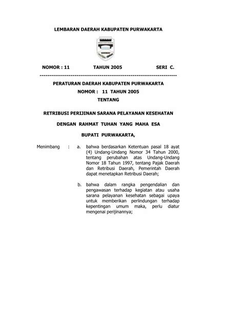 PDF LEMBARAN DAERAH KABUPATEN PURWAKARTA NOMOR 11 Dimaksud Ayat