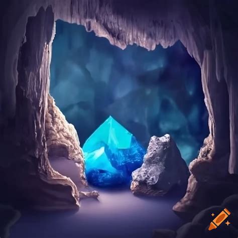 Blue Crystal Cave With A Treasure Chest