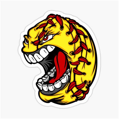 Cartoon Fastpitch Softball With Screaming Face Sticker For Sale By