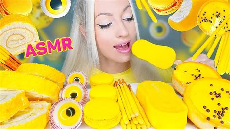 Asmr Eating Yellow Food Ice Cream Trolli Jelly Eyes Cake Pocky 컬러