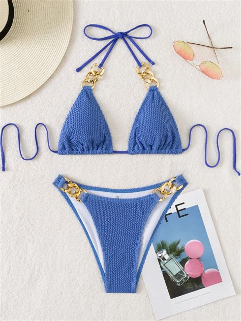 Bikini Textur Cha Ne Ras Du Cou Mode En Ligne Shein France