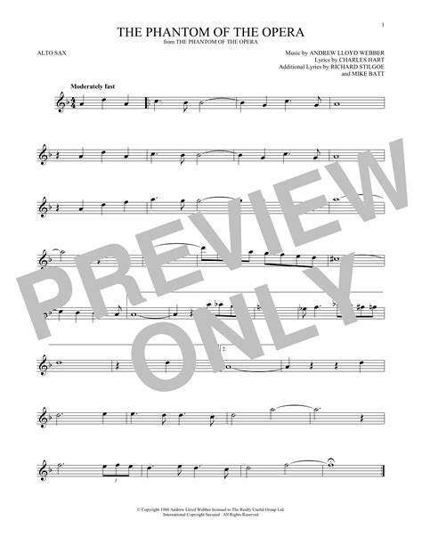 The Phantom Of The Opera By Andrew Lloyd Webber Sheet Music For Alto