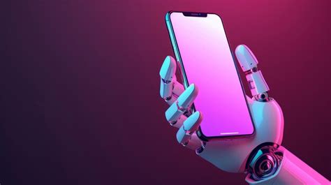 Premium Photo Closeup Of Futuristic Robot Hand Holding Smartphone