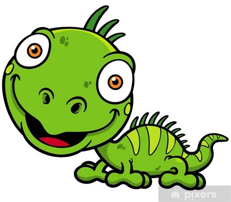 wall mural vector illustrations  cartoon green iguana pixersuk
