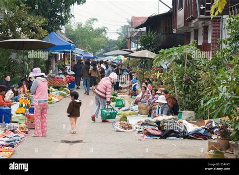 Morning Food Market Luang Prabang Laos Indochina Southeast Asia