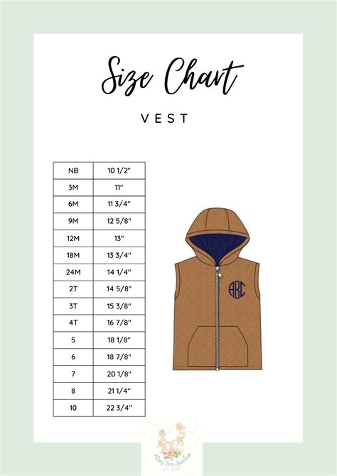 Vest Size Chart – Busy Bee Smocks!