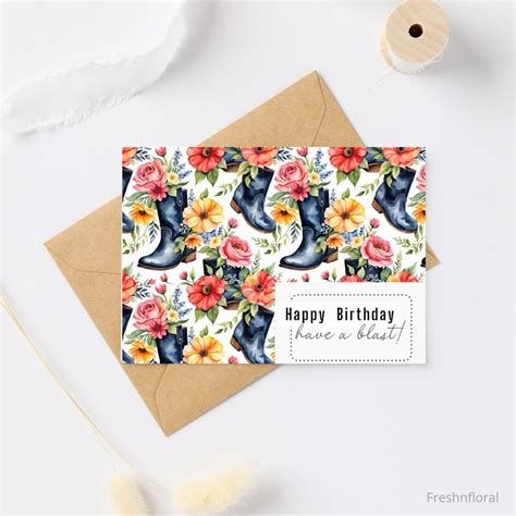 4 Printable Birthday Card Garden Boots For Mom Digital Printable Card