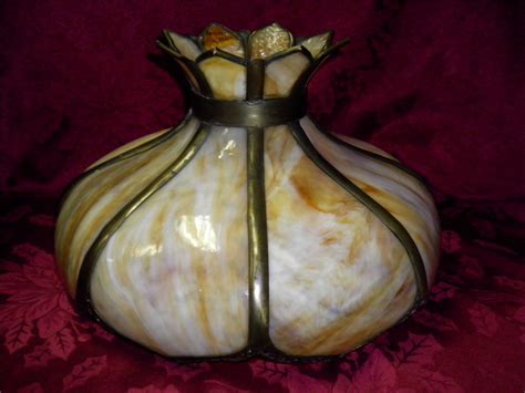 Antique Carmel 8 Panel Slag Glass Lamp Shade From Cameo Antiques On