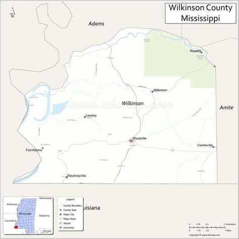 Map of Wilkinson County, Mississippi showing cities, highways ...