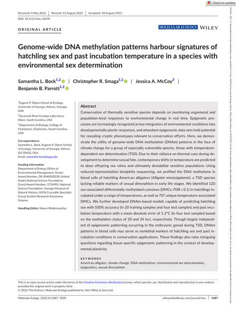 Pdf Genome‐wide Dna Methylation Patterns Harbor Signatures Of Hatchling Sex And Past