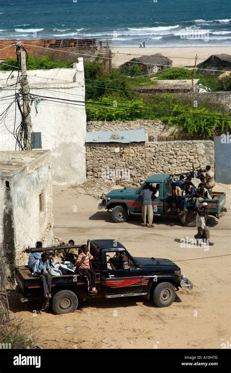 Somali militia on a Technical support vehicle fitted with 12.7mm anti aircraft weapon, Merca ...