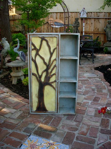 Rustic Furniture Wood Shelf Oak Tree Cabinet Artistic