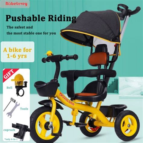 4 In 1 Stroller Bike Kids Tricycle Kids Bike 3 Wheels Stroller Trolley