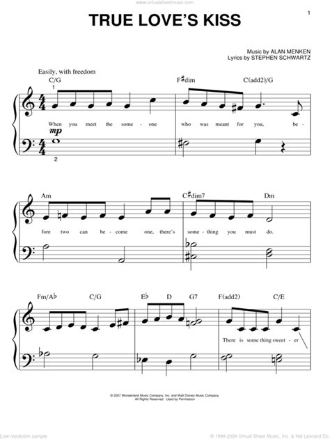 True Love S Kiss From Enchanted Sheet Music For Piano Solo Big Note